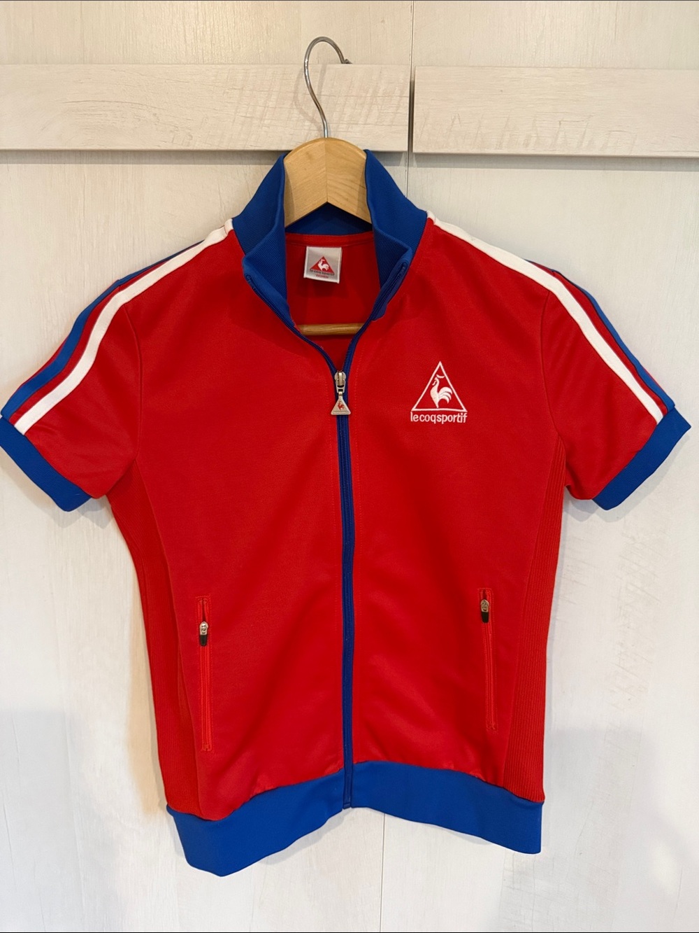 Le Coq Sportif Women’s Red & Blue Zip Front Athletic Top